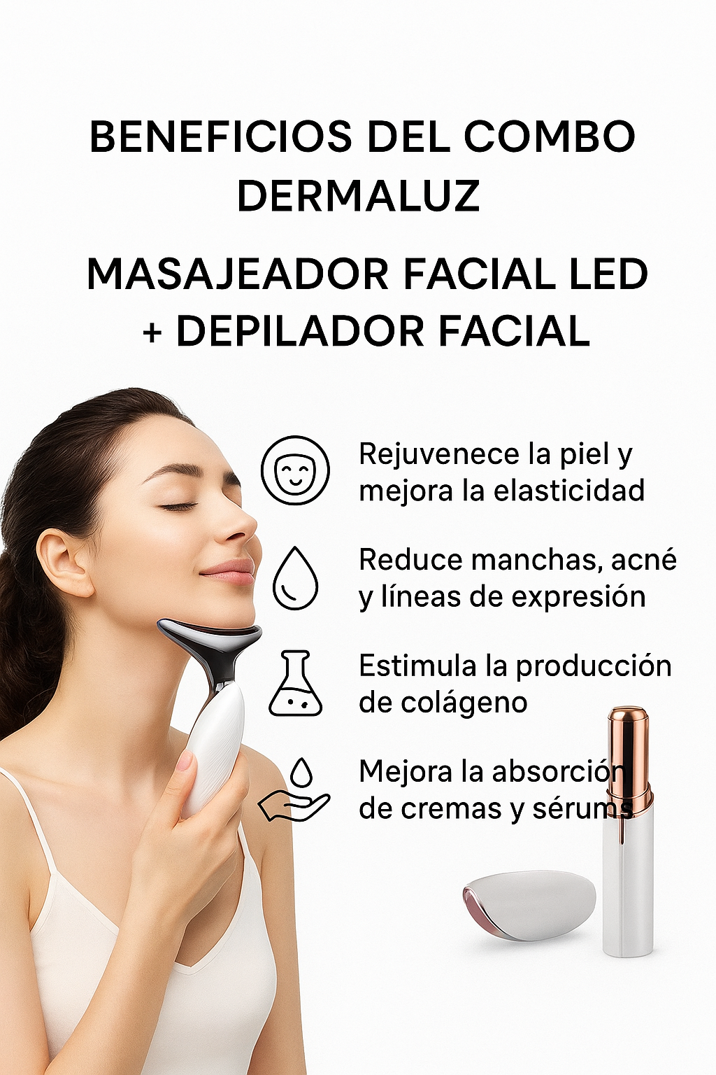 DERMALUZ™- MASAJEADOR FACIAL LED Y DEPILADOR FACIAL